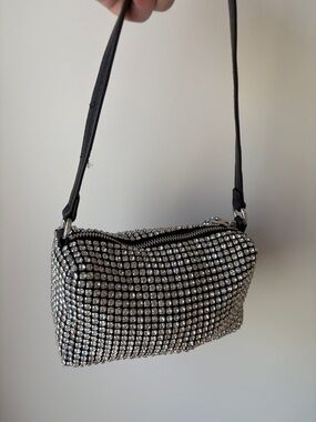 Black Crystal Mesh Evening Shoulder Bag